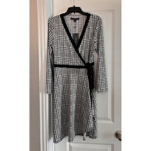 Tommy Hilfger Women's Houndstooth Wrap Dress Black White Size 10